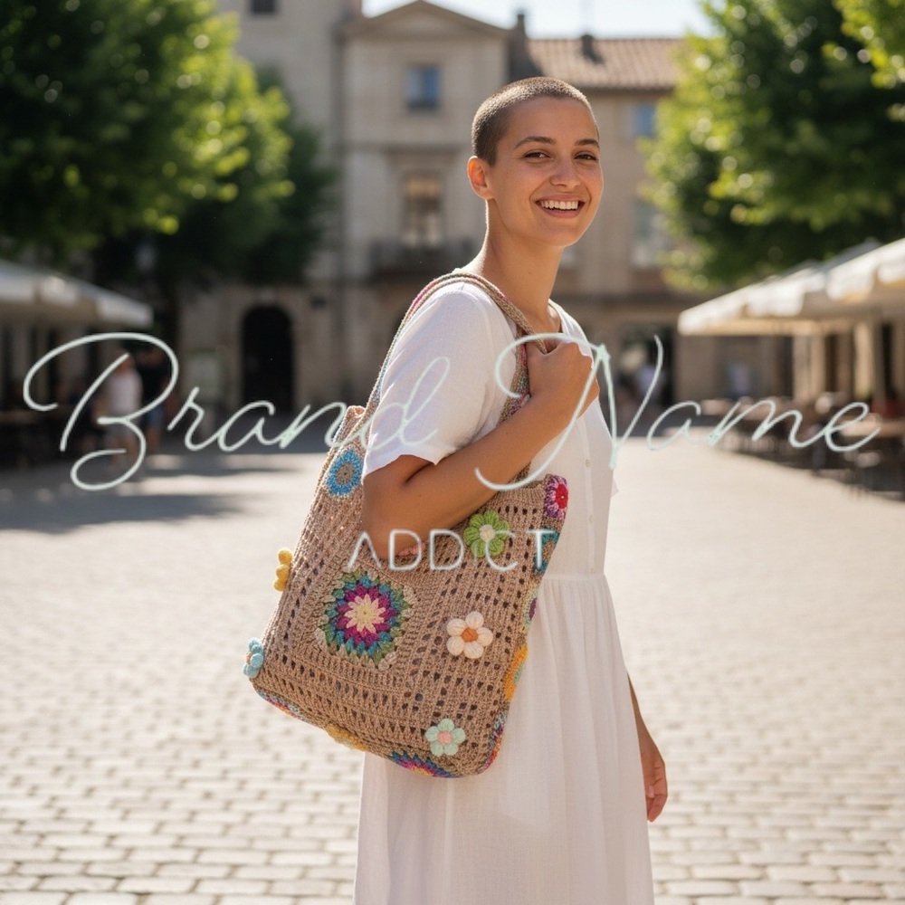 🎉HOST PICK🎉Handmade Khaki Floral Crochet Quilted Shoulder Handbag - Picture 2 of 2